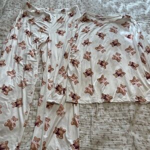 Women's White Teddy Bear Print Pajama Set